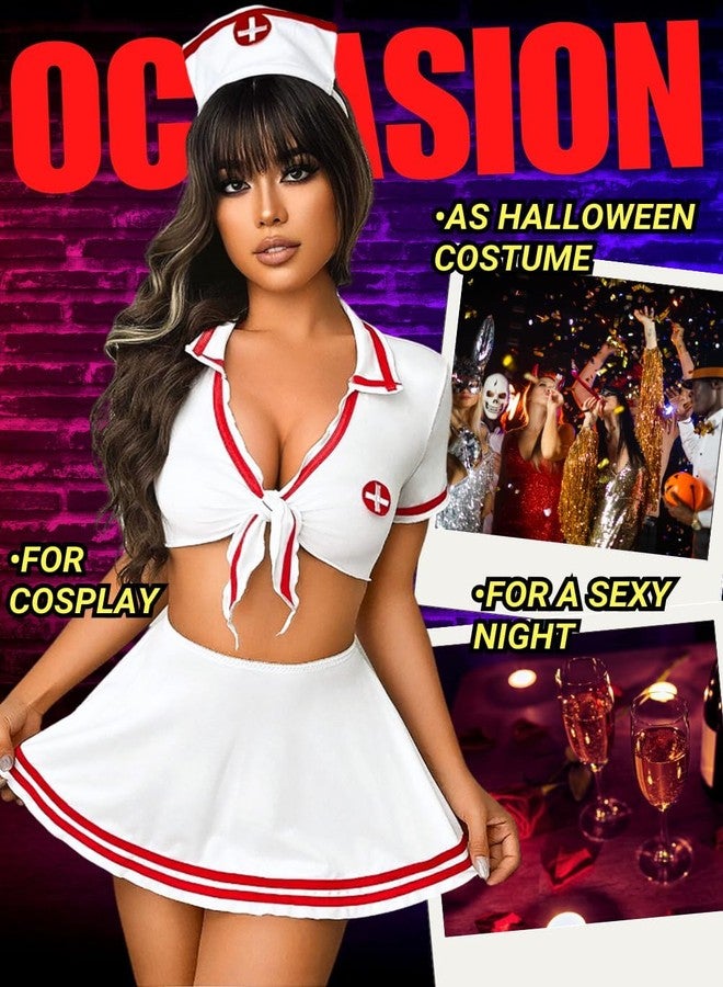 GirlFriend Modal Nurse Lingerie Outfits Woman,Halloween Costume Roleplay Cosplay Outfit Valentines Babydoll Lingerie Top Skirt Set, White - Image 4